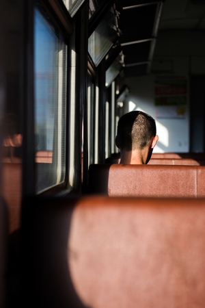 Unknown stranger in express trainの写真素材