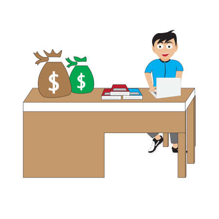 Using laptop at work to earn moneyのイラスト素材