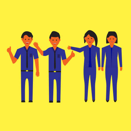 Happy expression office worker vector design illustration. The character of a cheerful office employee in a blue uniformのイラスト素材