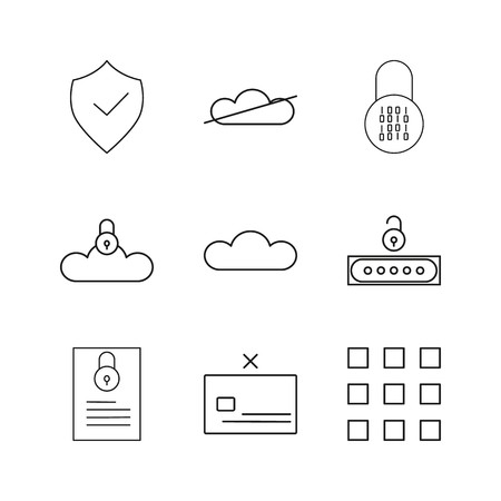 Cyber Security simple linear vector outline icon setのイラスト素材