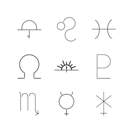 Astrology linear icon set. Simple outline iconsのイラスト素材