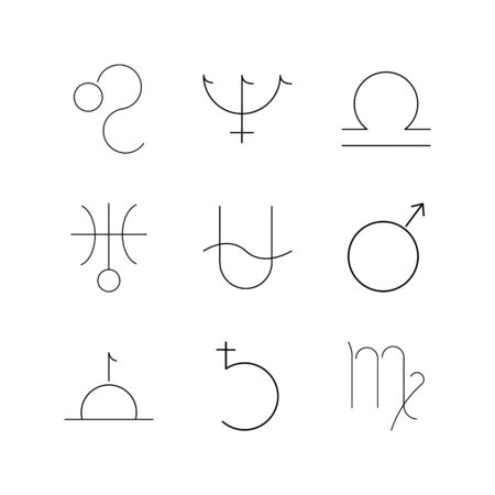 Astrology linear icon set. Simple outline iconsのイラスト素材