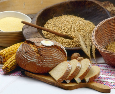 Arrangement of multigrain bread with ingredients