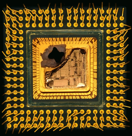 Close up of broken computer chip