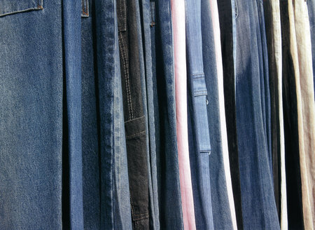 Close up of hanging trousers
