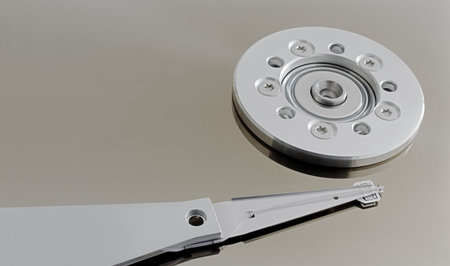 Close-up detail of hard drive with free space for text, full focus composition