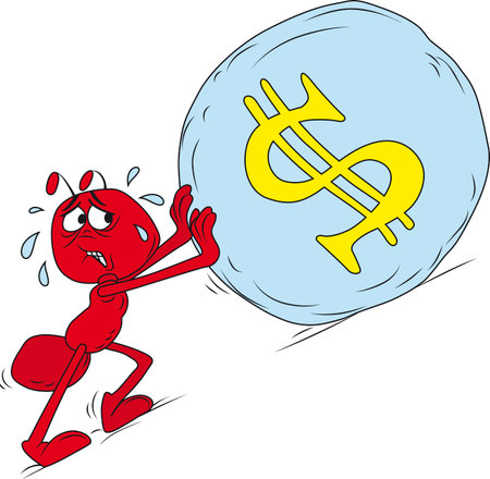 Vector illustration of red sisyphus ant boulder stone uphillのイラスト素材