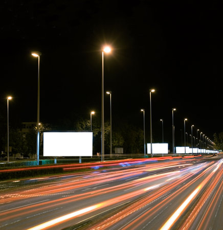 Empty billboards in the highway at nightの写真素材