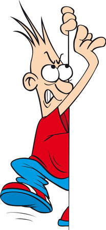 Angry comic character catching something on white bannerのイラスト素材