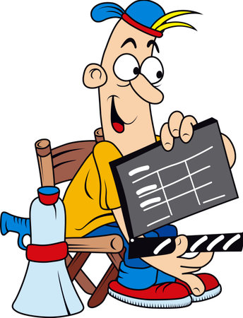 Funny comic character as movie director isolated on white backgroundのイラスト素材
