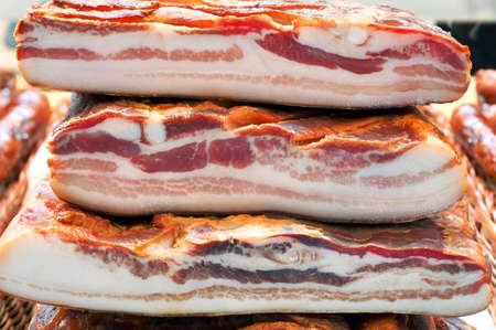 Three Dried Pork Bacon Stackedの写真素材