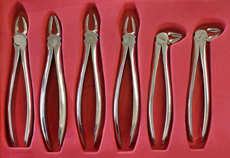 Collection of Dental Pliers in Red Caseの写真素材