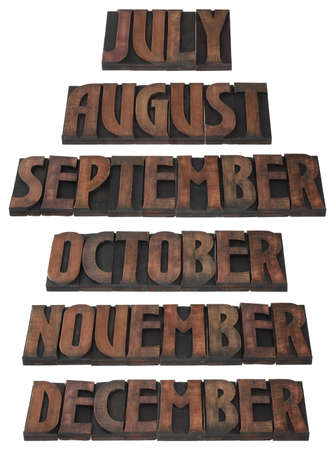 Months of the Year in Wooden Letterpress Printing Block Lettersの写真素材