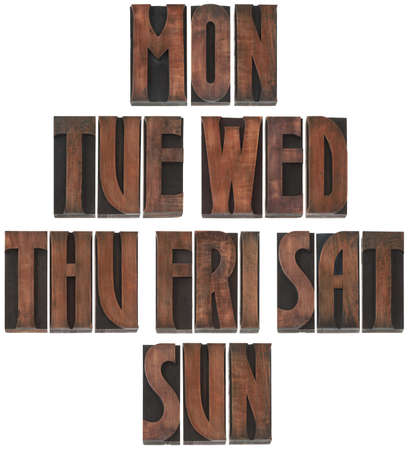 The Days of the Week Wooden Letterpress Printing Block Lettersの写真素材