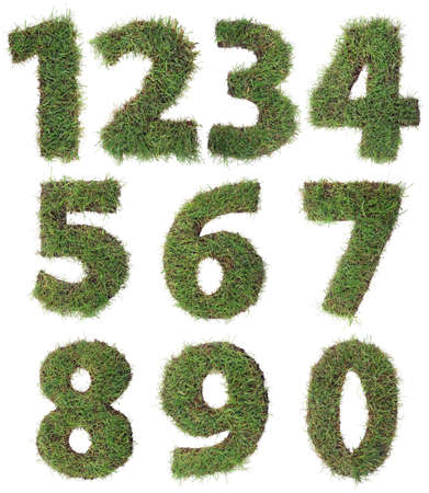 Numbers Made of Grass Turf Isolated on White Backgroundの写真素材