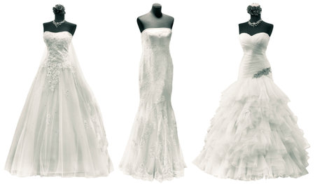 Three Wedding Dress Isolated with Clipping Pathの写真素材