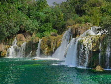 National Park Krka River Waterfall in Croatiaの写真素材