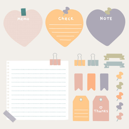 Vector set of note papers, stickers, labels, tags and ribbonsのイラスト素材