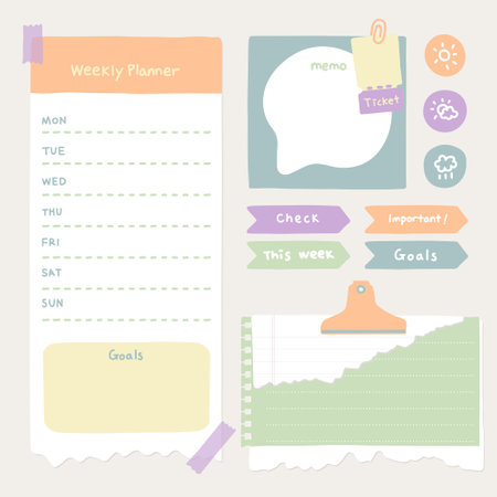 Weekly Planner Template. Vector Illustration. Stationery Design.のイラスト素材
