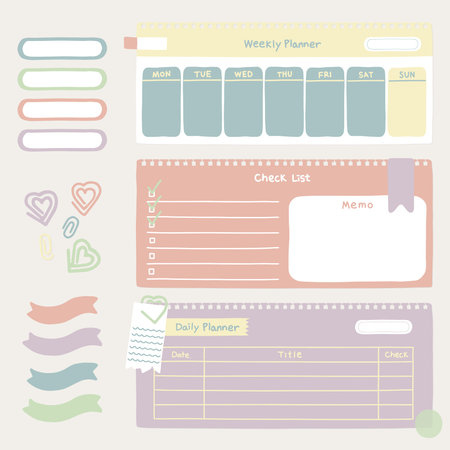 Set of weekly planner, notes, stickers. Vector illustrationのイラスト素材