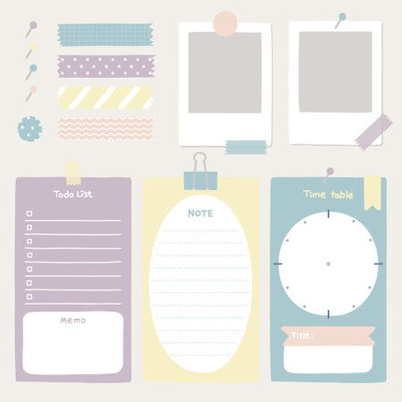 Set of note papers, stickers, labels, tags and labels. Vector illustrationのイラスト素材