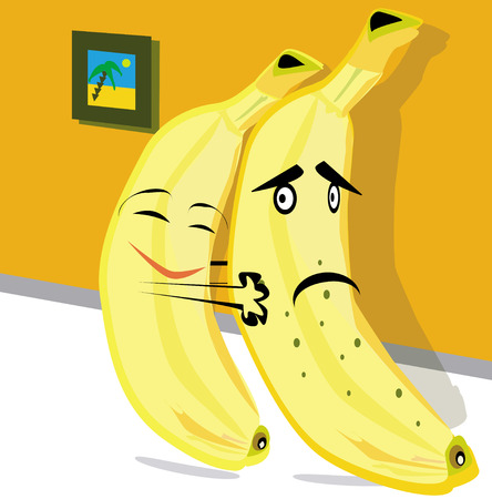 Two bananas embrace in the corridor.のイラスト素材