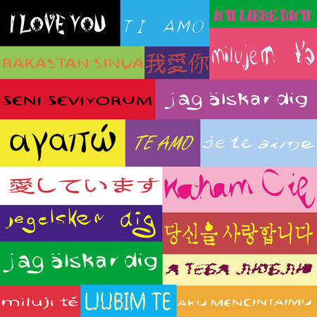 an illustration of a pattern of " I love you " phrase on twenty different languagesのイラスト素材