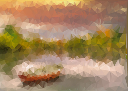 an illustration of a boat in a lake in a forest in a polygon styleのイラスト素材