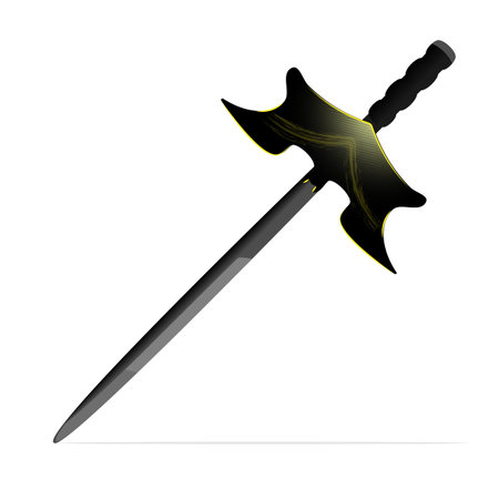 an isolated vector illustration of a big sword , with shades on a blade, bat styled hilt in gold and comfortable gripのイラスト素材