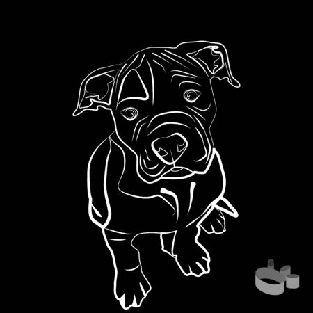a vector illustration of an american bulldog puppy silhouette, with a paw print next to itのイラスト素材