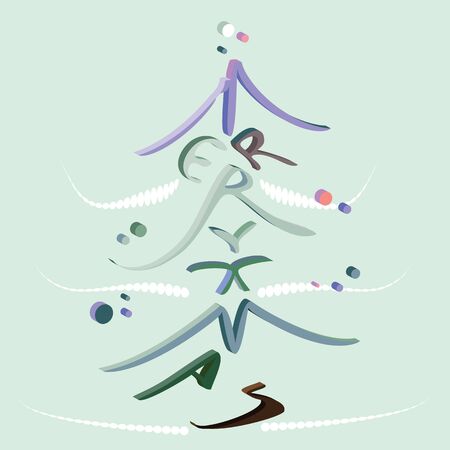 3-D vector illustration of merry xmas greeting in a fir tree shapeのイラスト素材