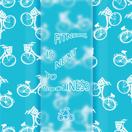 vector illustration of a pattern with bicycles on the background with transparent fitness sign in the middleのイラスト素材