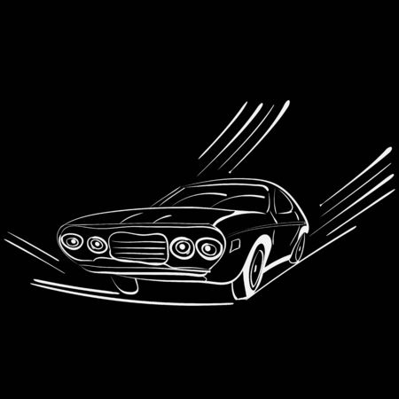 vector illustration of a silhouette of a retro car on moveのイラスト素材