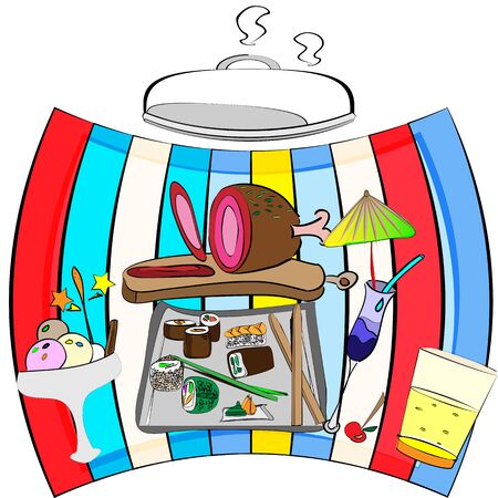 hand-drawn vector illustration of varaity of delivery products, design templateのイラスト素材
