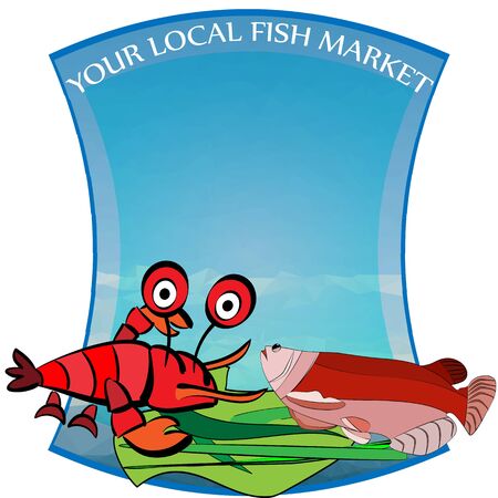 hand-drawn vector illustration of a seafood, fish market labelのイラスト素材