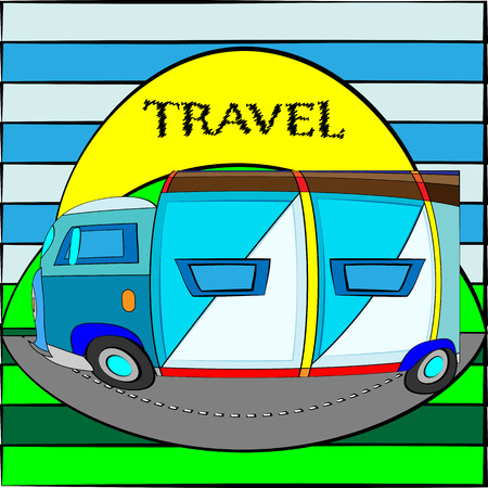 outlined vector illustration of a travelling van on the moveのイラスト素材