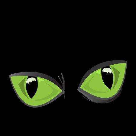 vector illustration of close-up, huge, shiny, green cat eyes on a black backgroundのイラスト素材