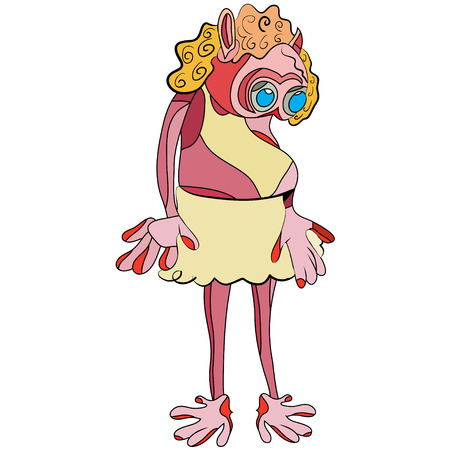 vector illustration of a funny, outlined, cartoon, female alien, isolated on white backgroundのイラスト素材