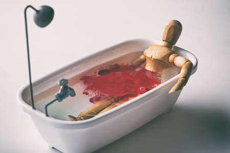 Wrist cut in the bathtubの写真素材