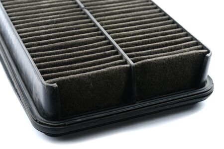 Cabin car with a dirty carbon air filter,spare part on a white backgroundの写真素材