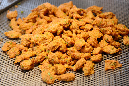 fried fish-paste balls at street food market in Bangkok, Thailandの写真素材