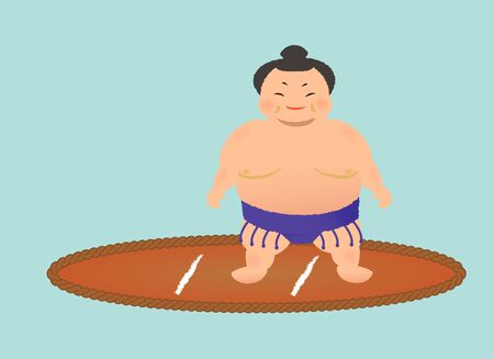 japanese Sumo wrestler stamp on the ring. cartoon character setのイラスト素材