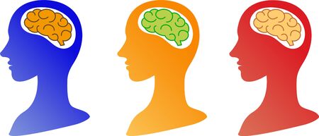 Human Brain Silhouette Set That Works on the Brain (red, blue, green)のイラスト素材