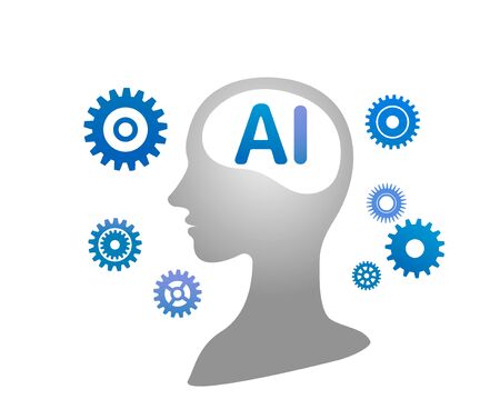 Artificial intelligence AI silhouette and gearsのイラスト素材
