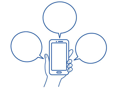 Hand holding a smartphone line iconのイラスト素材