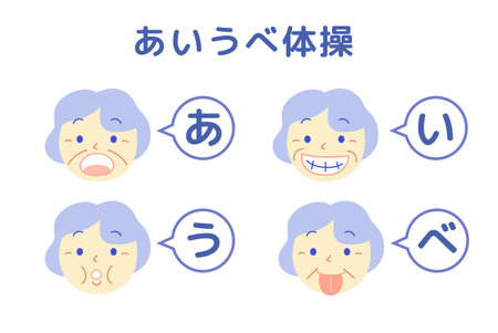Elderly Mouth Muscle Gymnastics: Dental Illustrationのイラスト素材
