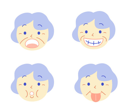 Elderly Mouth Muscle Gymnastics: Dental Illustrationのイラスト素材