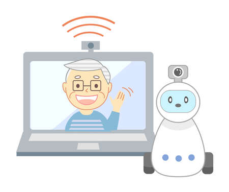Elderly people living alone and watching robotsのイラスト素材