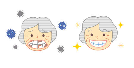 Elderly person and Caries bad smell: Dental Illustrationのイラスト素材