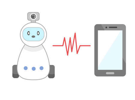 Watching robot and smartphone illustrationのイラスト素材